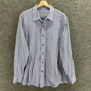 Jasso Elba Shirt Men 2XL Blue Plaid Button Up Collared Long Sleeve Cotton